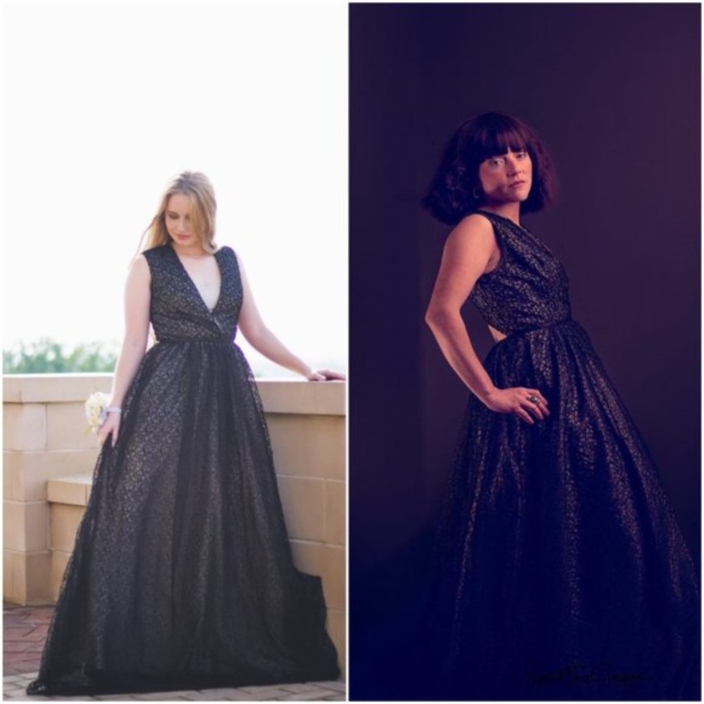 $998 ML MONIQUE LHUILLIER Black V-Neck Lace Ball Gown 0 XS Cinderella Cutout - Picture 7 of 10